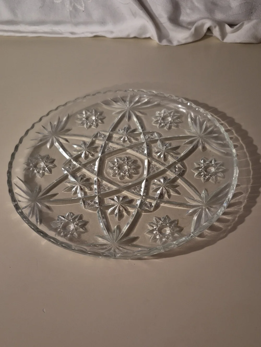 11 Inch Vintage Anchor Hocking Clear Pressed Glass Serving Platter Star Of David